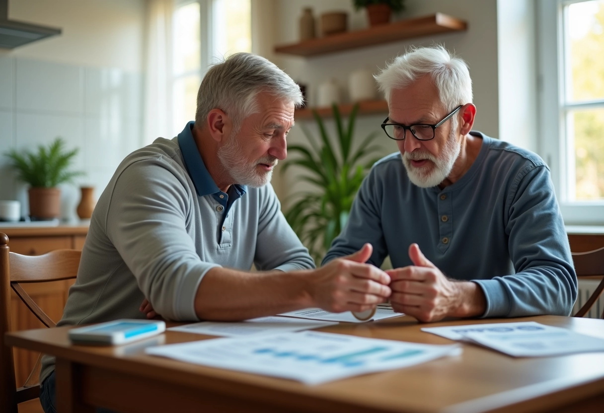 Aidant montrant un pansement à un senior à la maison