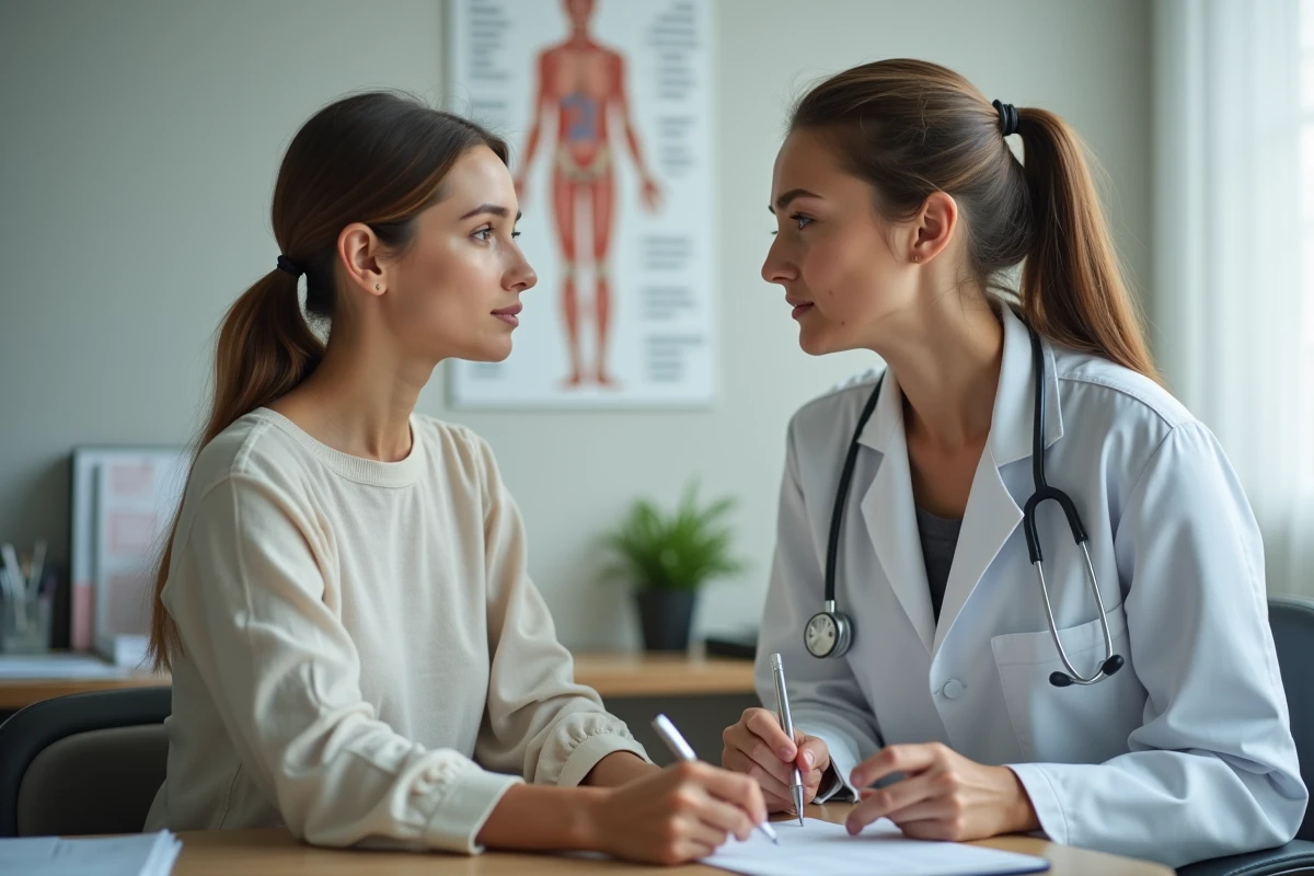 Jeune femme allergique aux oignons consultant un médecin pour faire reconnaître son allergie alimentaire
