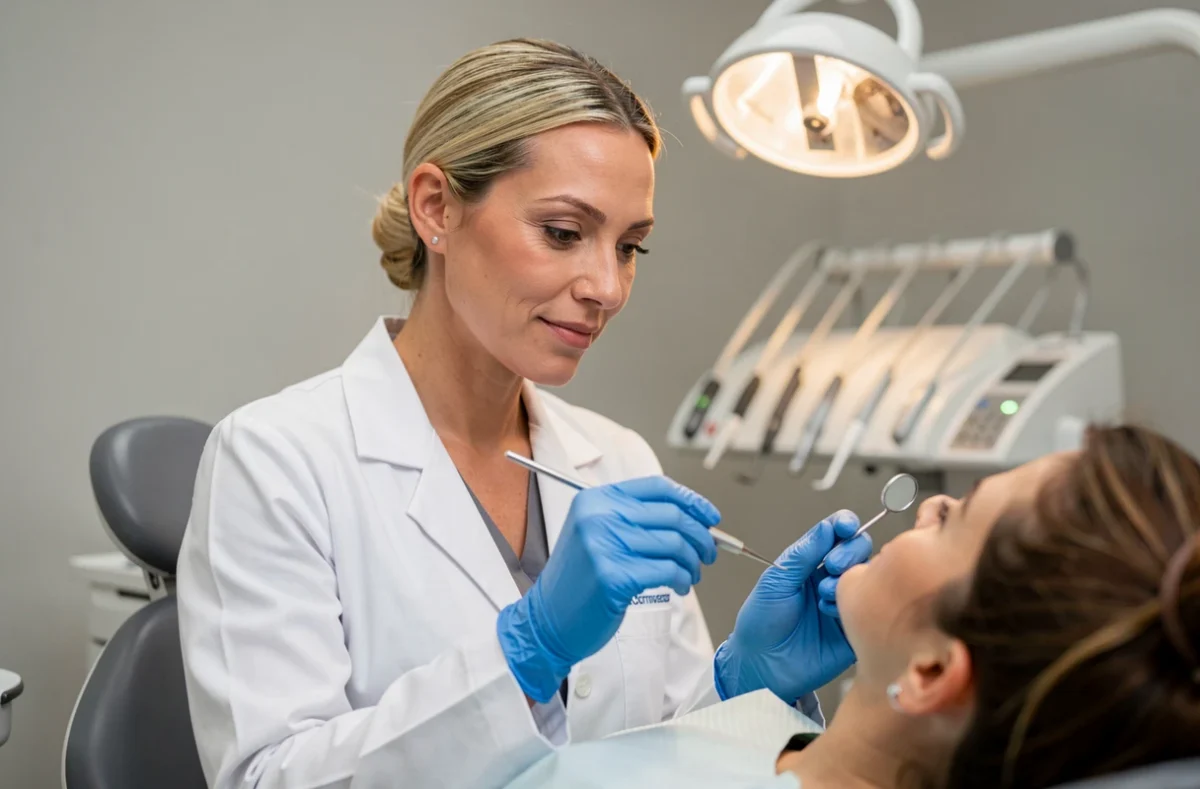 Dentiste Welsch Christelle réalisant un examen dentaire sur un patient dans son cabinet