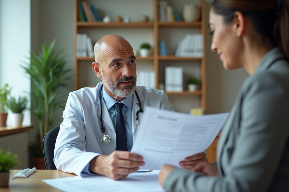 Médecin dermatovenerologue analysant un dossier médical