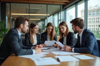 Groupe de professionnels français en réunion d'affaires