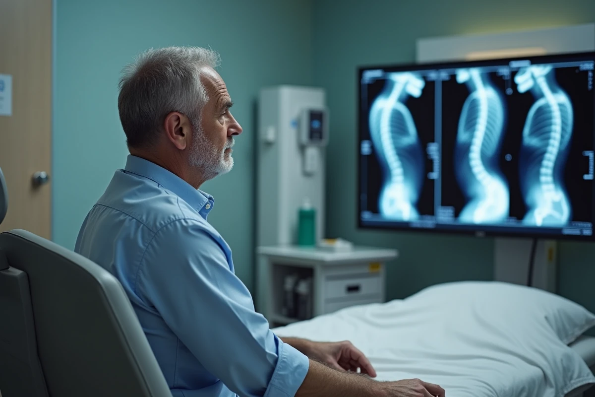 Homme âgé examinant des images de la colonne vertébrale à l