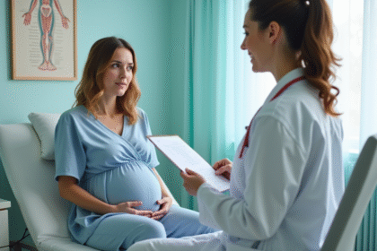 Femme enceinte en consultation avec une médecin dans une clinique