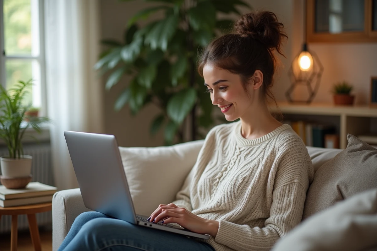 Femme utilisant son ordinateur pour teleconsultation