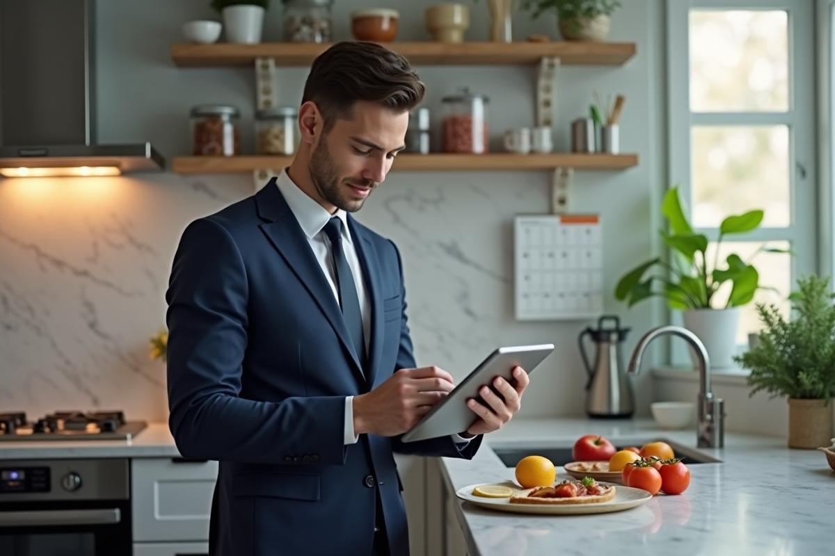 Jeune homme préparant le petit déjeuner à la maison