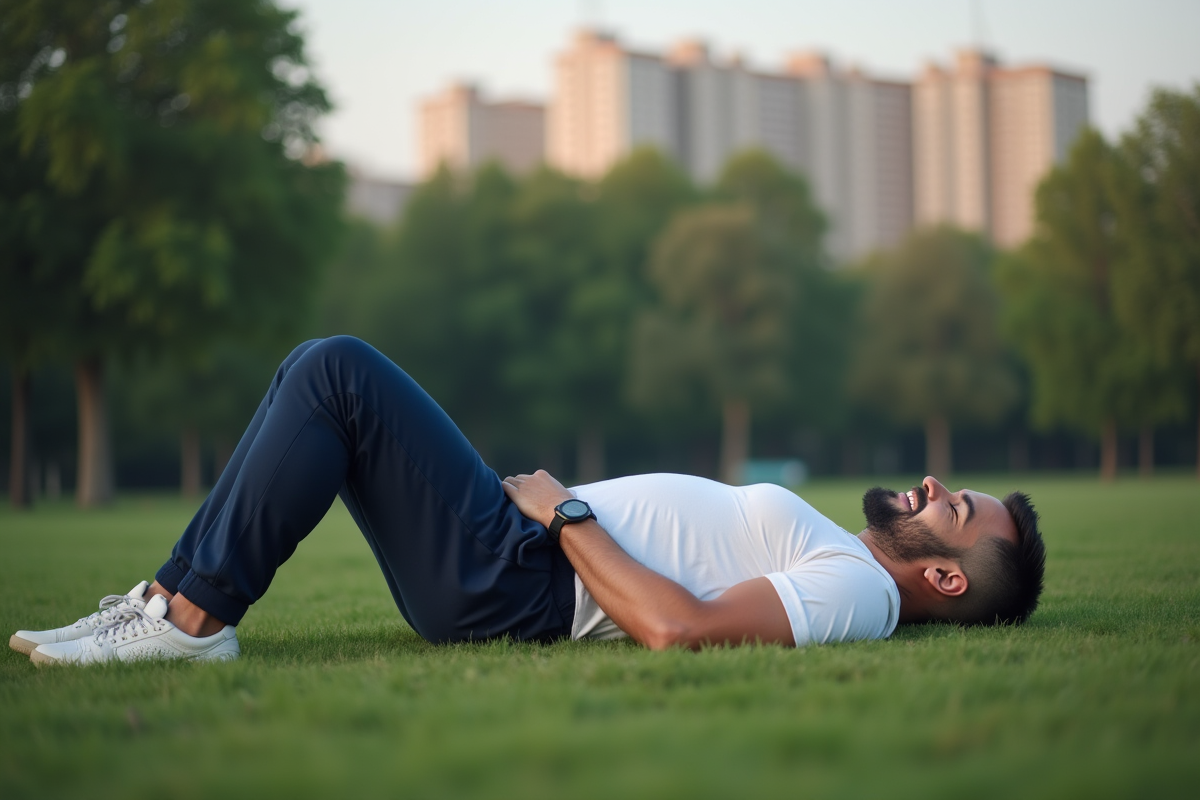 Homme faisant un exercice de pelvien dans un parc