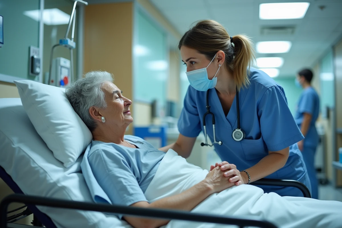 Infirmière aidant une personne âgée en urgence