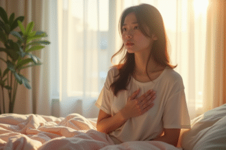 Jeune femme pensante dans une chambre lumineuse