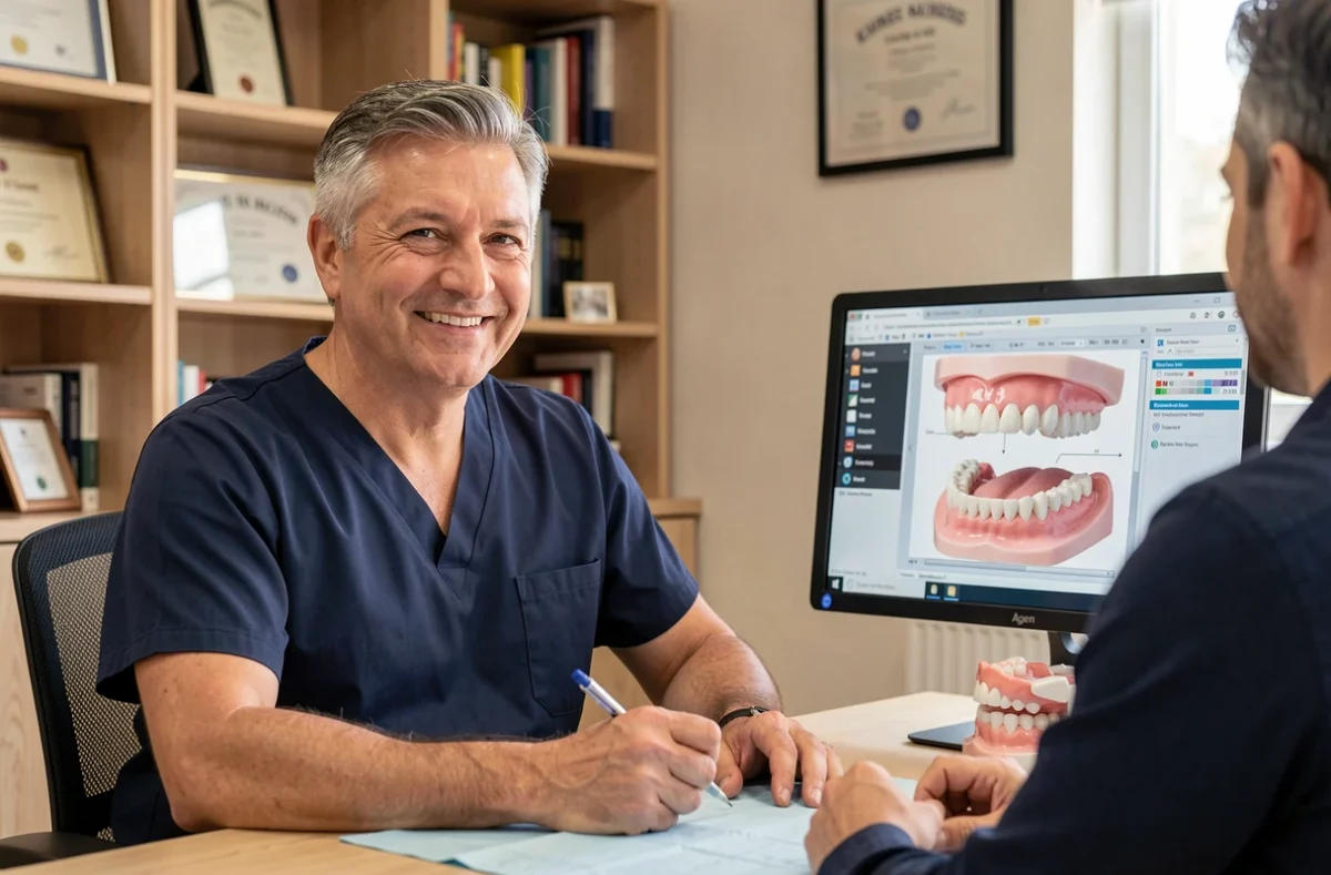 Le Gac Olivier, dentiste à Agen, en consultation dans son cabinet avec un patient