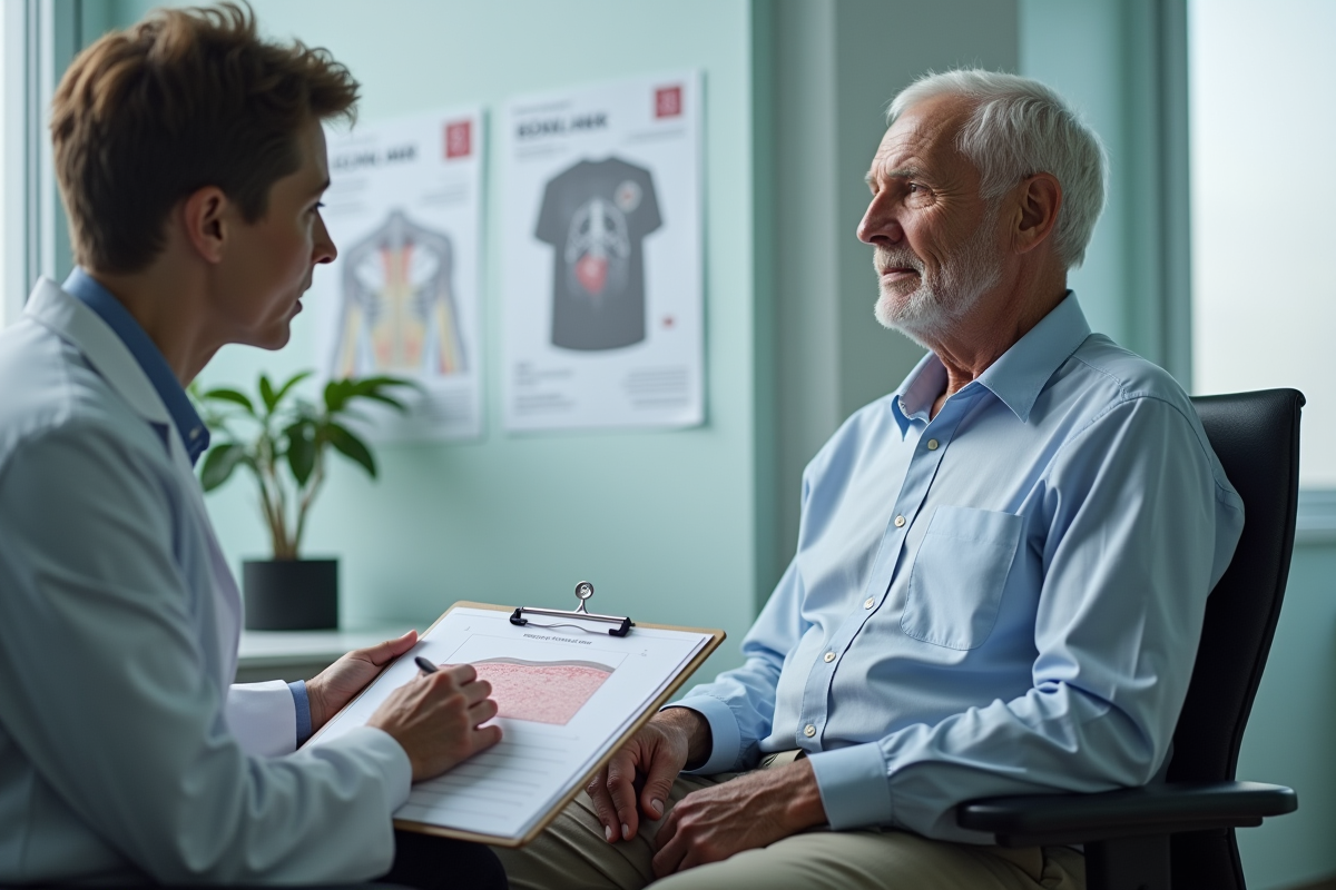 Médecin et patient discutant de la peau dans un cabinet médical