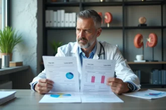 Medecin en blouse blanche etudes des graphiques GFR