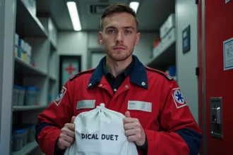 Jeune paramedic en uniforme dans une ambulance