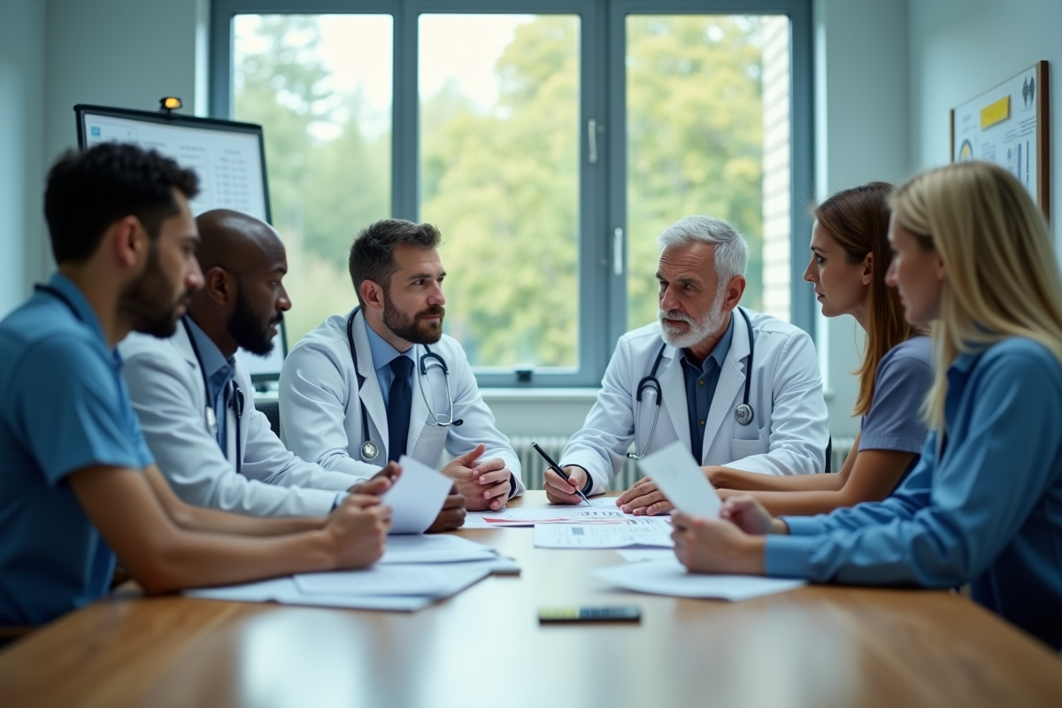 Professionnels de santé discutant autour d