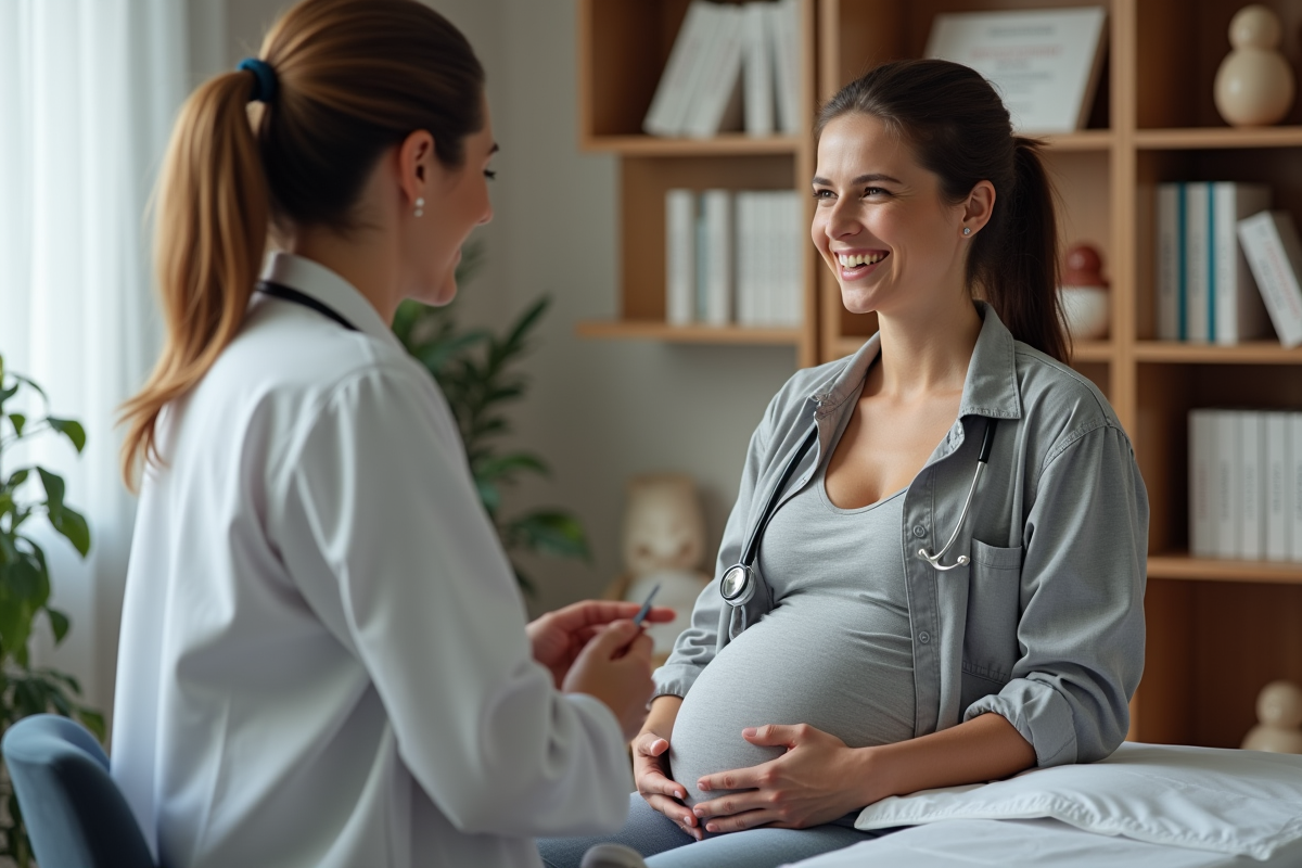Sage-femme et patiente enceinte en consultation