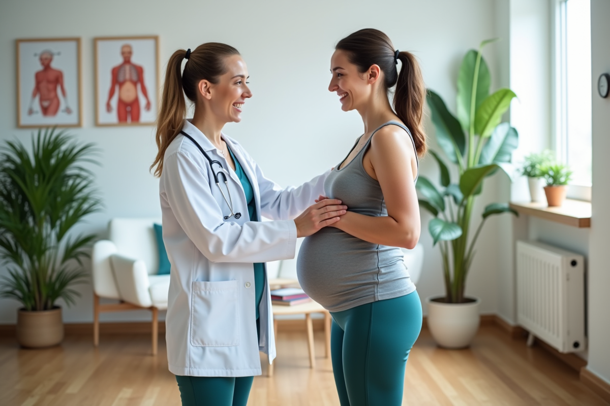 Sage-femme aidant une femme enceinte lors d