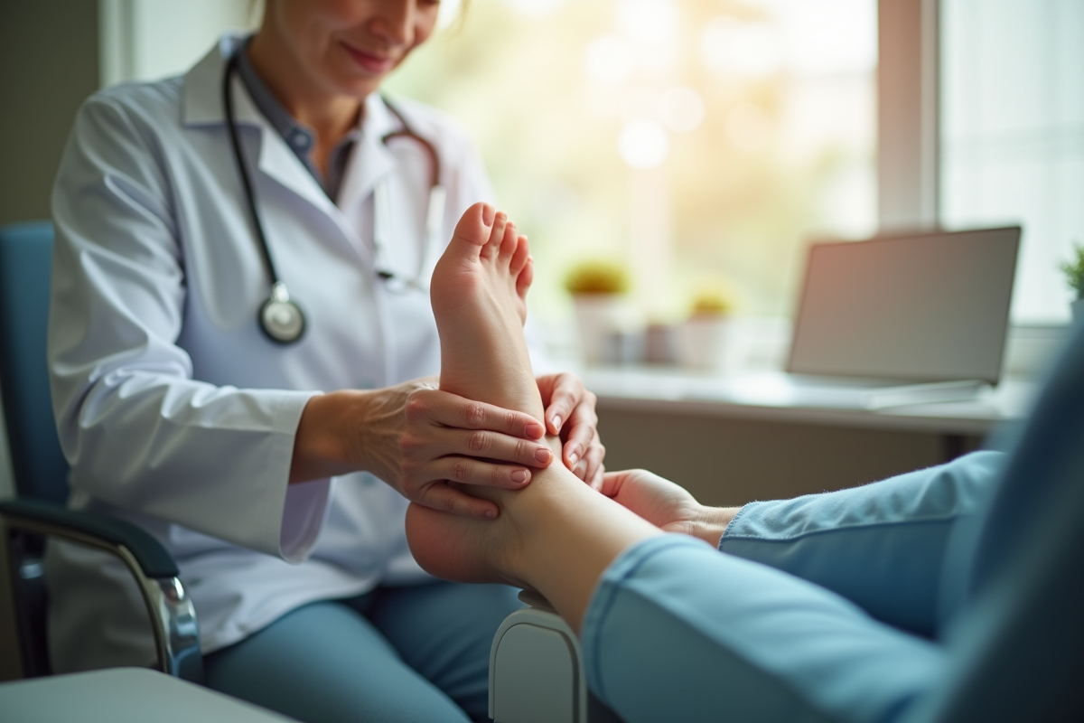 Senior recevant un soin des pieds en clinique lumineuse
